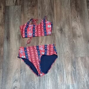 Trendy Red and Blue Bikini Set